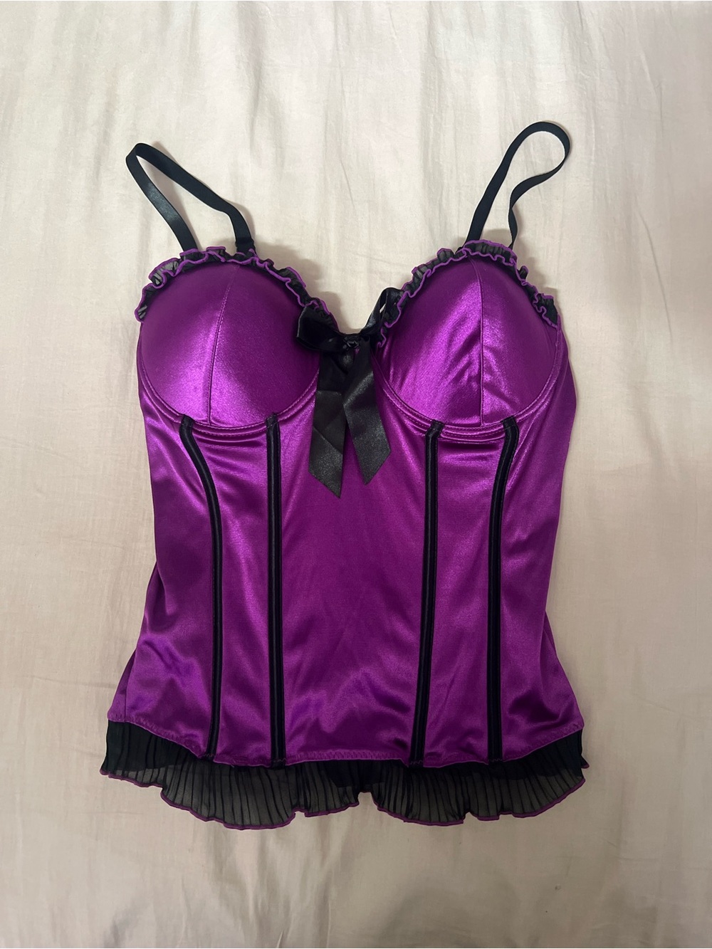 Morbid Threads Purple Satin Bustier with Black Trim